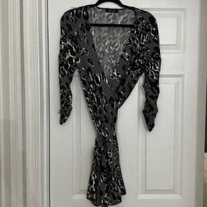 Abbeline Gray Leopard Print Wrap Dress